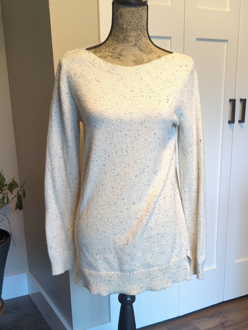 LOFT Cream Speckled Scoop-Neck Sweater